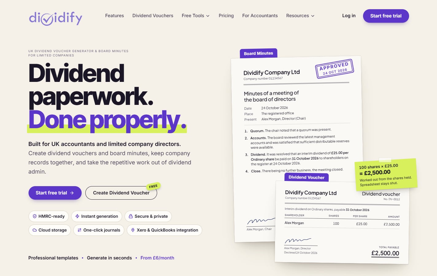 Dividify homepage: Dividend paperwork. Done properly, beside a board minute and a dividend voucher